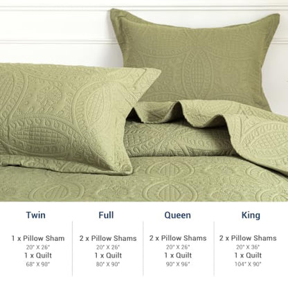 SheRest Quilt Set - Sage Green Lightweight Bedspread Coverlet, Queen (90 x 96)