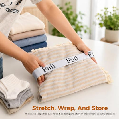 20 Pack Bed Sheet Organizer Bands with Size Labels for Linen Closet Storage