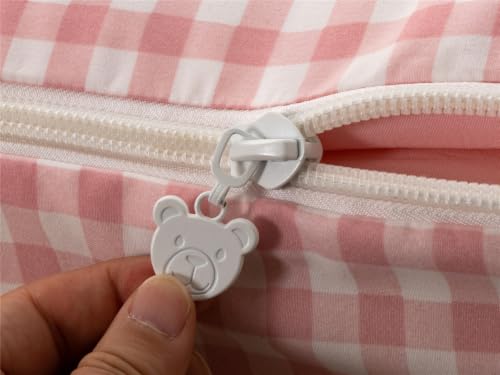 Pink Gingham Zipper Bedding Set for Twin Kids Bed - Blush Pink
