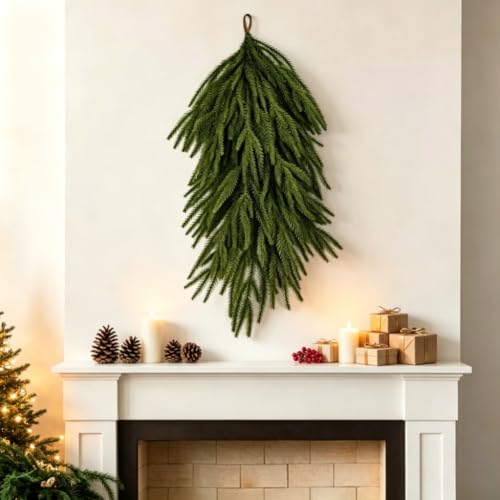 2 Pcs 25-Inch Realistic Norfolk Pine Swag for Front Door - Holiday & Decor