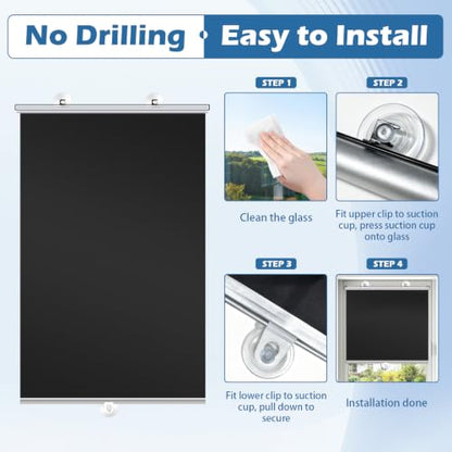 2 Pack Blackout Roller Shades with Suction Cups for Windows - Portable & No Drill Installation