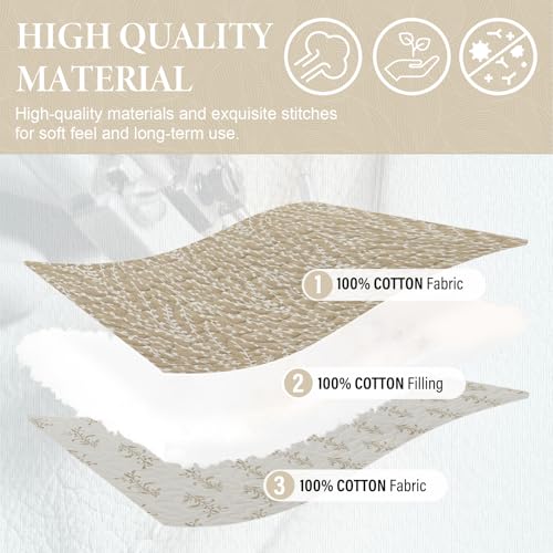 California King Quilt Set 3 Pieces - White & Oatmeal Reversible Cotton Bedspread