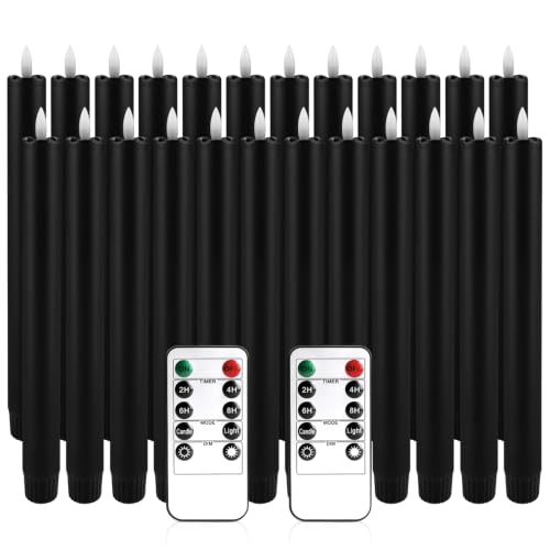24 Pack Black Flameless Taper Candles with Remote - 9.5 Inch LED Battery Operated for Halloween & Weddings - Variation of THIS listing