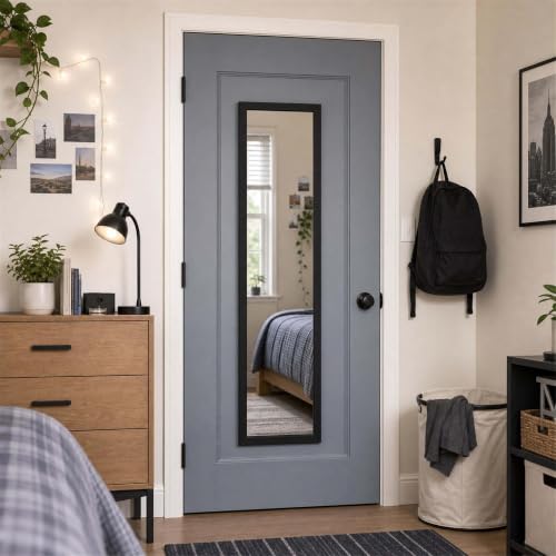 Over The Door Full Length Mirror - Black, Slim Rectangular Wall Mirror for Bedroom & Dorm