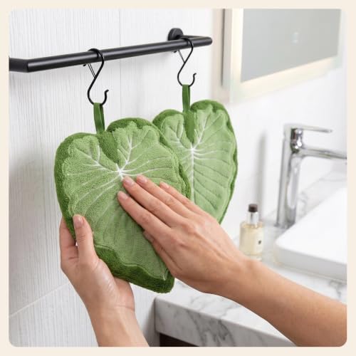 Green Leaf Shaped Hanging Hand Towels with Loops - Light Green 2pcs