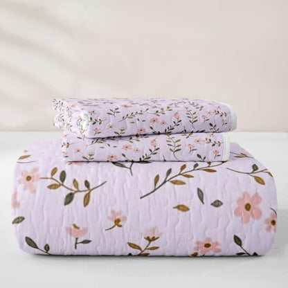 Lilac Twin Floral Quilt Set for Kids & Hot Sleepers - Breathable Polyester