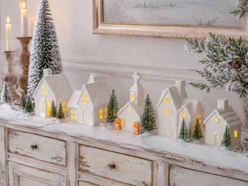 Christmas Village Set with Lighted Ceramic Houses, Trees & Figurines - Indoor Holiday Decor