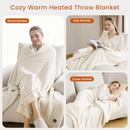 White Heated Throw Blanket 50x60 with Button Controller - Cozy & Soft