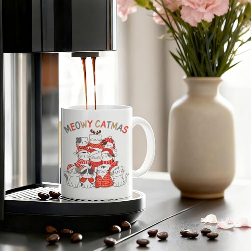 Christmas Cat Lover Mug - Ceramic Coffee Cup with Red & Black Variation