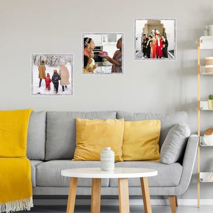 JCJMY 7x7 Picture Frame Rustic White for Wall Hanging or Tabletop, Wall Mounting Horizontally or Vertically, 7 x 7 Square Wall Gallery Poster Photo Frame with Shatter Resistant Plexiglass, Rustic White