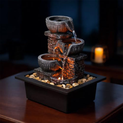 Tabletop Water Fountain with 3 Warm LED Lights, Soothing Water Flow for Relaxation