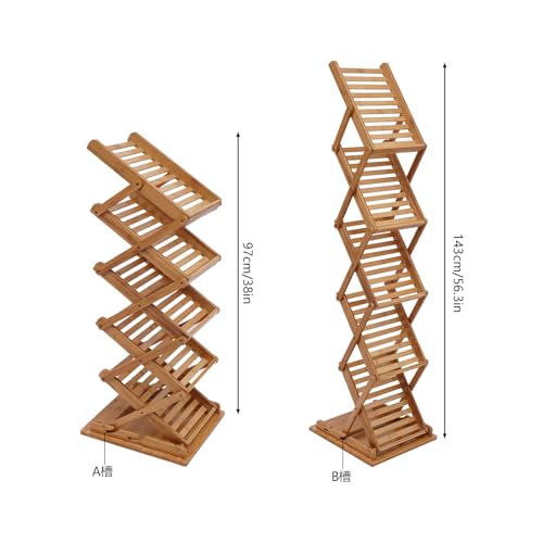 5-Tier Foldable Bamboo Magazine Rack Floor Stand - 56 Inch Storage Organizer