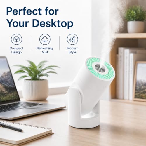 White Portable Mini Humidifier 220ml with 2 Mist Modes & Night Light