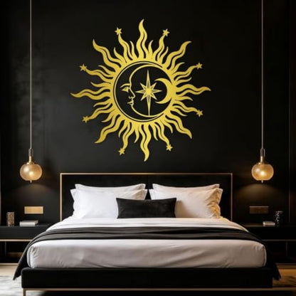 White Sun Moon Stars Metal Wall Art - 31x31in Celestial Wall Decor
