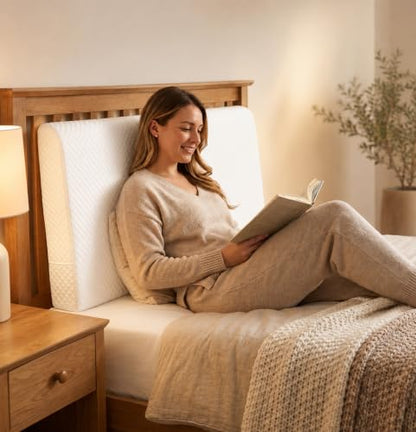 Twin Size Headboard Pillow Support Foam Wedge with Side Pockets & Straps - White