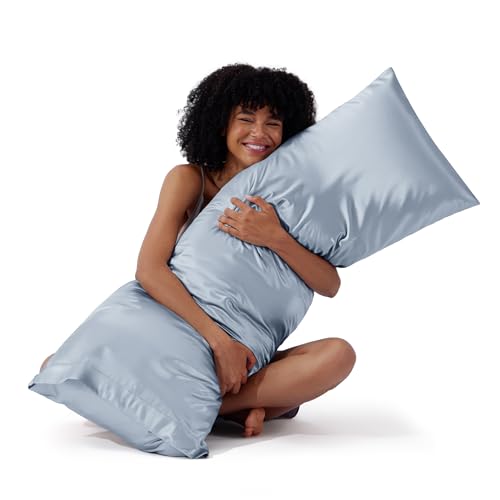 Bedsure Satin Pillowcase for Hair and Skin Queen - Sky Blue Silky Pillowcase 2 Pack with Envelope Closure, Similar to Silk Pillow Cases, Gifts for Women Men, 20x30 Inches, 2pcs