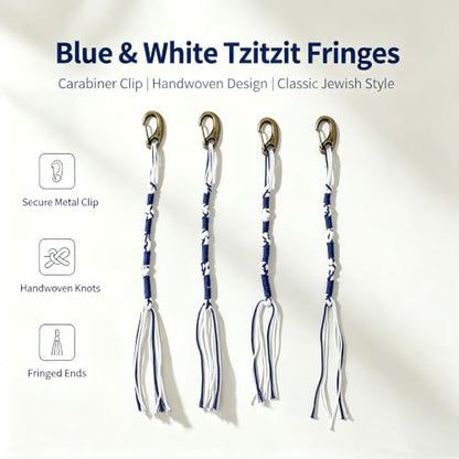 Jewish Tzitzit Tassels for Prayer Shawl - Blue & White Religious Fringes