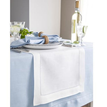 Pure Linen Table Runner 14x90 Inches - White, 100% European Flax, Hemstitch