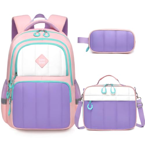 Girls Kindergarten Backpack Set 3PCS Quilted Pink & Purple