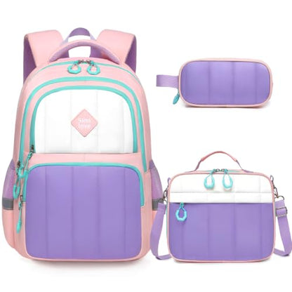 Girls Kindergarten Backpack Set 3PCS Quilted Pink & Purple