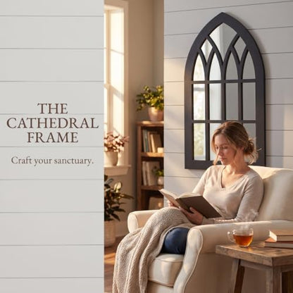 Gothic Arch Faux Window Frame Panel for Wall Decor Black - Medieval Style