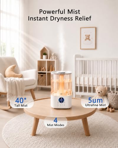 4L Cool Mist Humidifier for Large Rooms - Top Fill, Sleep Mode, Oil Diffuser, Quiet 28dB, LED Display