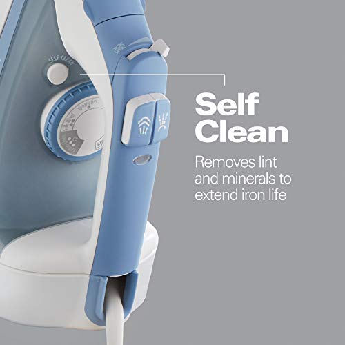 Hamilton Beach Steam Iron & Vertical Steamer for Clothes with Scratch-Resistant Soleplate, Adjustable Steam Settings + 8’ Cord Wrap, 3-Way Auto Shutoff, Anti-Drip, Self-Cleaning, 1500 Watts, Blue