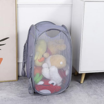 Beige Collapsible Laundry Hamper with Lid & Shoulder Straps - Portable Storage Basket