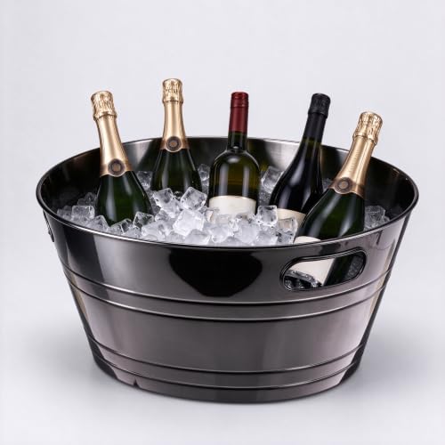 Large Black Ice Bucket with Handles, 17.6 Inch Party Tub for Drinks & Snacks