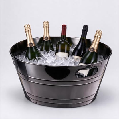 Large Black Ice Bucket with Handles, 17.6 Inch Party Tub for Drinks & Snacks