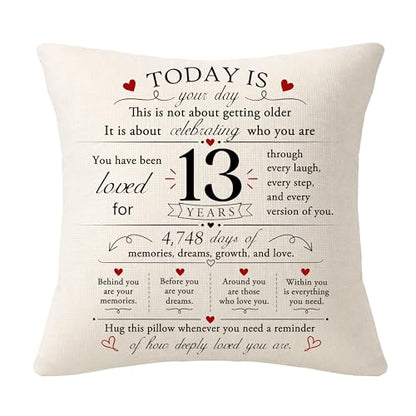 13th Birthday Throw Pillow Cover Gift for Girls Boys - Linen & Polyester - 18x18 Inches - Variation of THIS listing