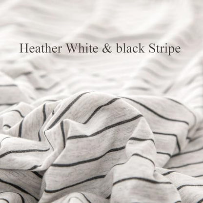 PURE ERA Jersey Knit Duvet Cover Set 100% T-Shirt Heather Cotton Super Soft Comfy Classic Striped Design, with Zipper Closure, Heather Black & White Pinstripe, Queen