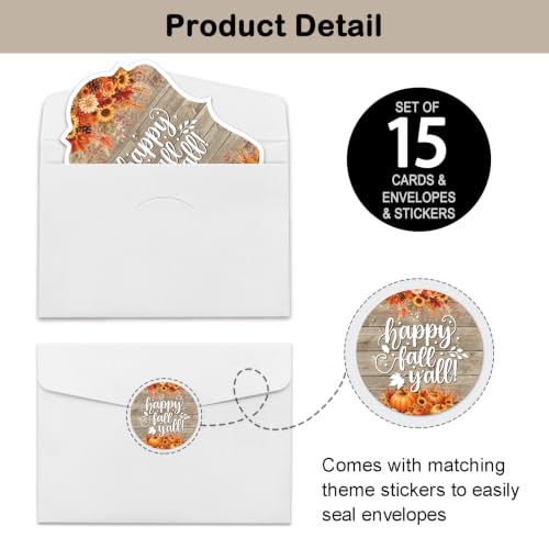 Fall Party Invitations Set with Envelopes and Stickers - Rustic Harvest Themed, 15 Pack