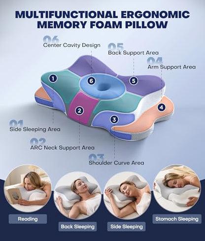 CloudCoz Mist Gray Cervical Neck Pillow with Graphene Support for Deep Sleep & Pain Relief