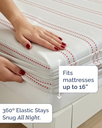 Christmas Sheet Set - Holiday Red Dot Stripe Bedding - Twin Size