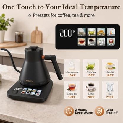 Mecity Electric Kettle with 6 Preset Temperatures & Touchscreen - Black