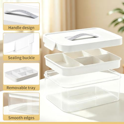 White 2-Tier Medicine Organizer Storage Box with Removable Tray 12.59"x9.45"