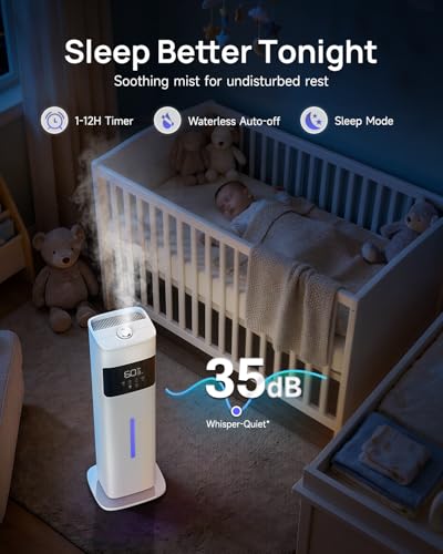 Large Room Humidifier with 8L Tank & Auto Humidity Control - White