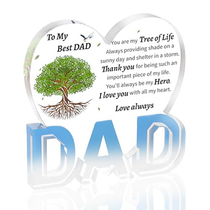 Heart Acrylic Plaque for Dad - Fathers Day Gift from Daughter Son - Dad Tree Variation