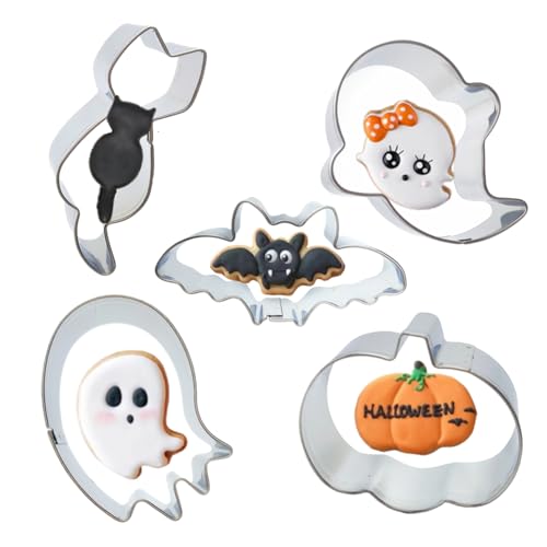 Mini Halloween Cookie Cutters Set - 5 Stainless Steel Shapes for Baking & Decorations - 2.2 to 2.6 Inches - Variation of THIS listing