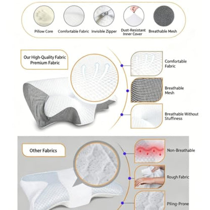 BONTEBIAN Grey Cervical Memory Foam Pillow - Orthopedic Neck Support for Pain Relief & Snoring