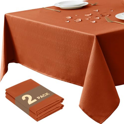 Fall Rectangular Tablecloth 6ft 2-Pack Waterproof Slub Texture Rust - 60x102