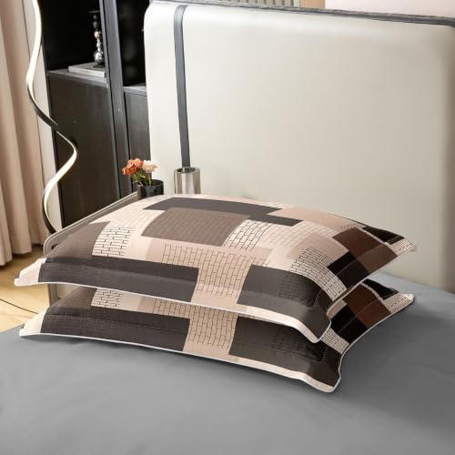Feelyou Modern Brown Khaki Geometric Cotton Duvet Cover Set Full Size - No Comforter