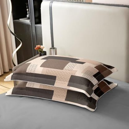 Feelyou Modern Brown Khaki Geometric Cotton Duvet Cover Set Full Size - No Comforter