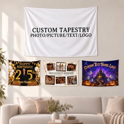Personalized Wall Tapestry with Photo and Text - White 40x60 Inches