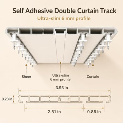 No Drill Double Curtain Track 15 Feet Peel & Stick Ceiling Mount Rail for Renter & Apartment