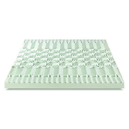 Mellow 4 Inch 5-Zone Memory Foam Mattress Topper, Calming Green Tea Infusion, Short Queen