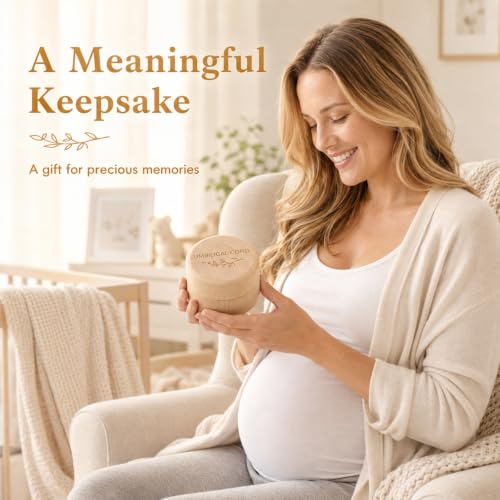 Baby Keepsake Box with Acrylic Inner Container - Wooden Ubilical Cord Memorial Storage