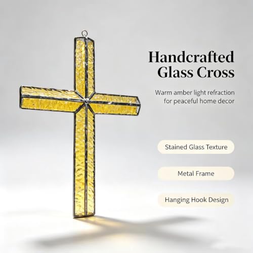 Handmade Stained Glass Cross Suncatcher - Religious Wall Decor, 11.22in Christian Gift