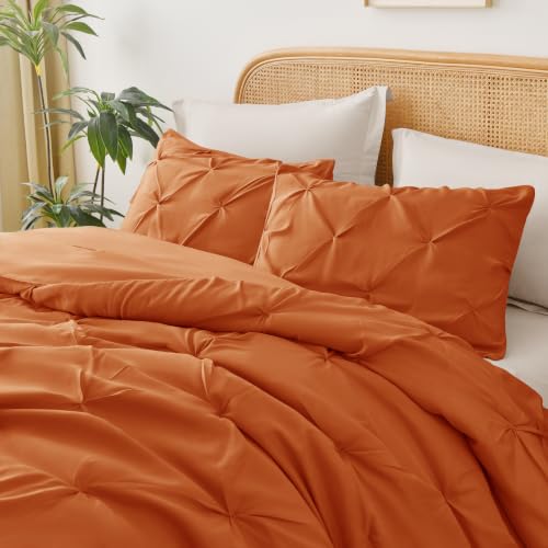 Orange Queen Size Pintuck Comforter Set 3 Pieces All Season Bedding